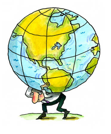 Stock Illustration - A man carrying the world burden on his shoulders