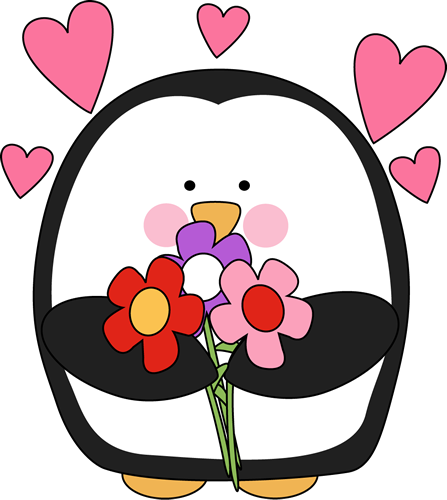 Valentine's Day Penguin with Flowers Clip Art - Valentine's Day ...