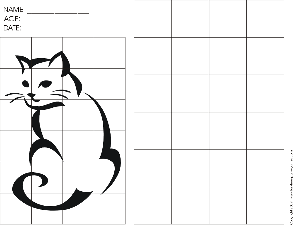 Drawing-with-Grids Activity: Sitting Cat, Outline by Fun Free ...