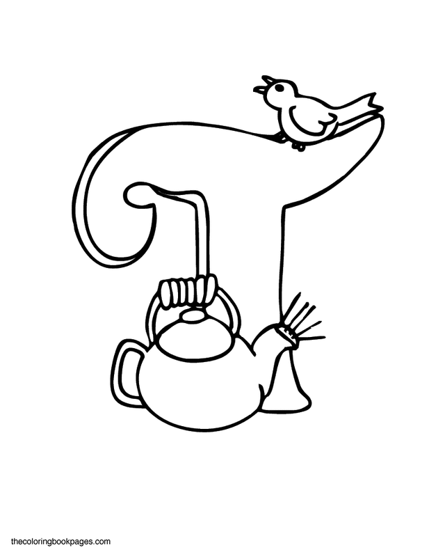 Letter T: Teapot - Kitchen icons and letters coloring pages