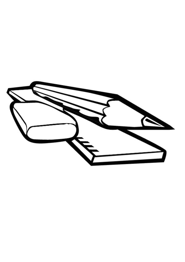 A Complete Sets of Pencil Ruler and Eraser Coloring Page - Free ...