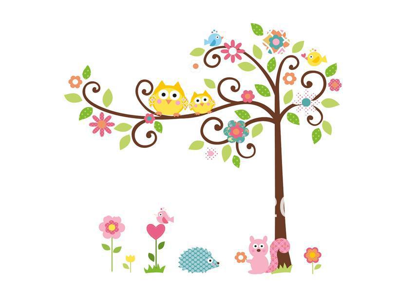 2014 New Design Scroll Cute Owl Tree Stick Wall Decal Kindergarten ...