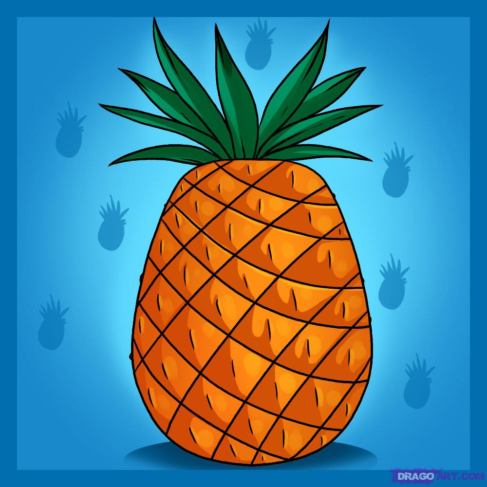 How to Draw a Pineapple, Step by Step, Food, Pop Culture, FREE ...