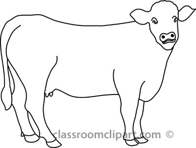 Animals : cow_in_pasture_outline : Classroom Clipart