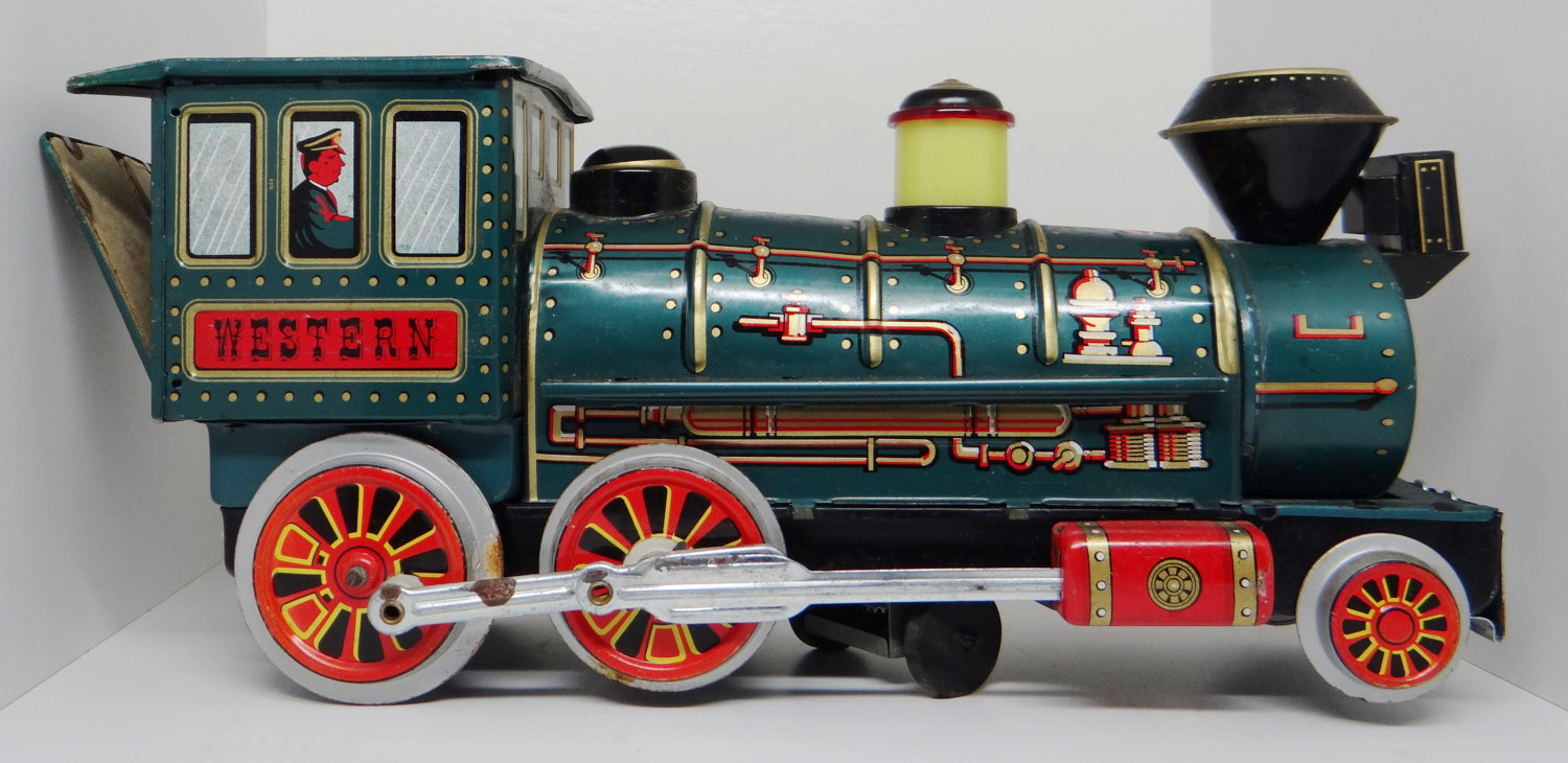 Vintage toy train Modern Toys tin toy train by thewildburro