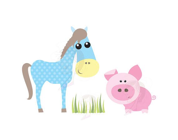Farm Animals Clipart Cute Baby Farm Animal Pastel Horse Pig Sheep Chi…