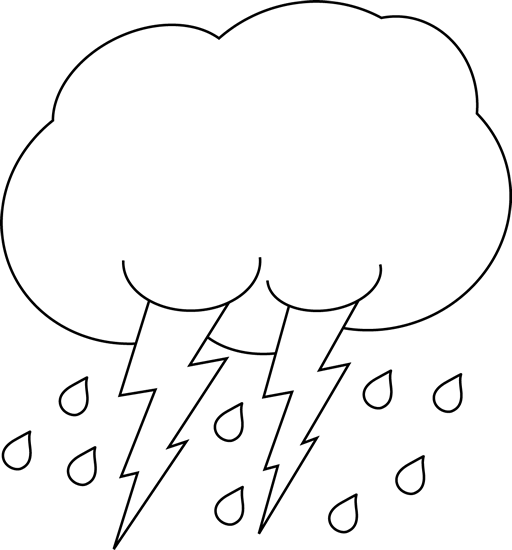 Black and White Lightning and Rain Cloud Clip Art - Black and ...