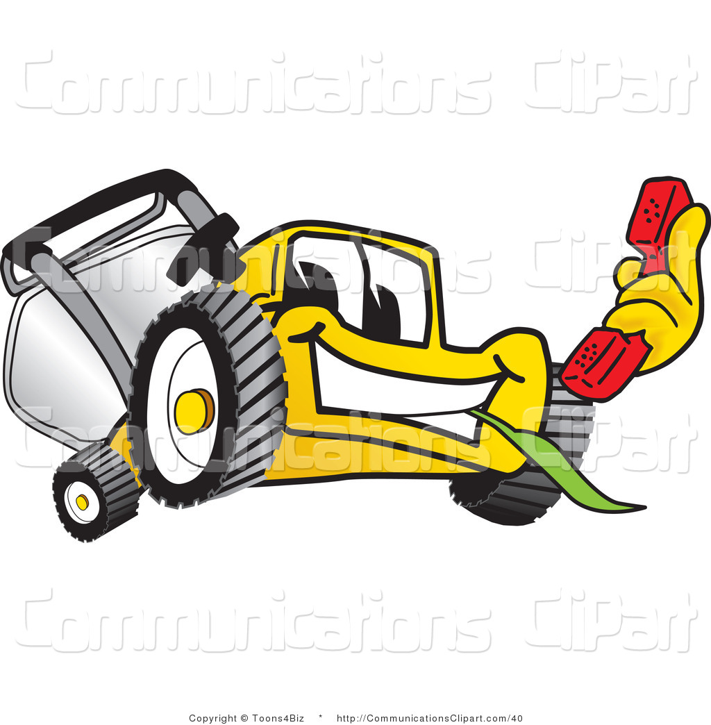 Communication Clipart of a Cartoon Yellow Lawn Mower Mascot ...