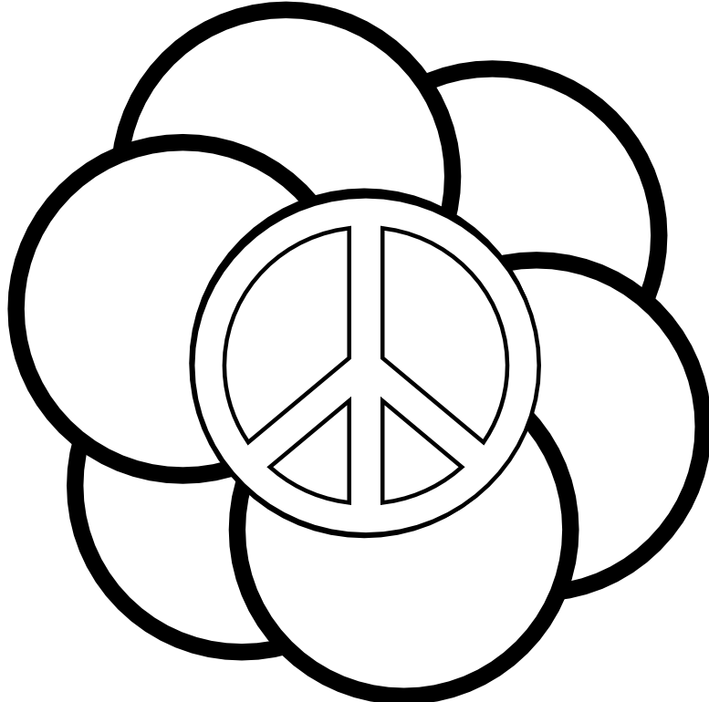 Peace Symbol Peace Sign Flower 121 Black White Line Art Coloring ...