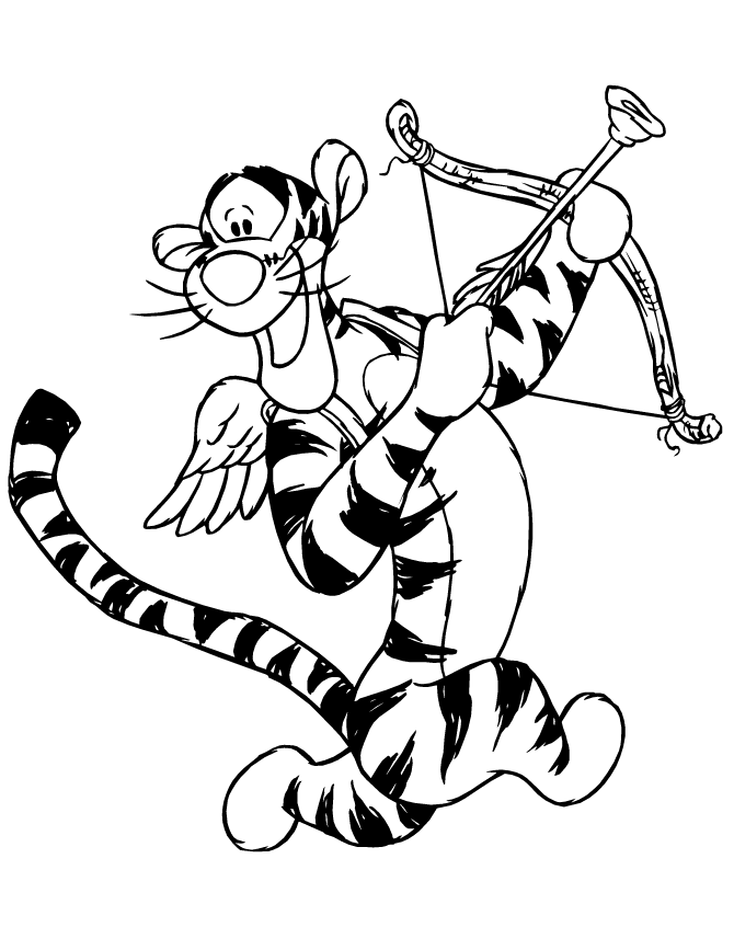 Cute Tigger As Cupid With Arrows Coloring Page | Free Printable ...