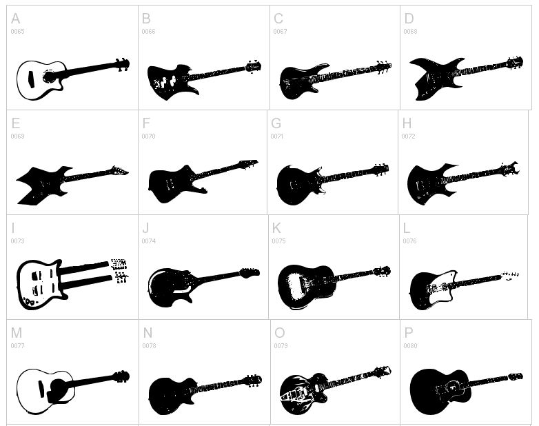 Guitars Silhouettes Clipart Dingbats | Dingfonts.com