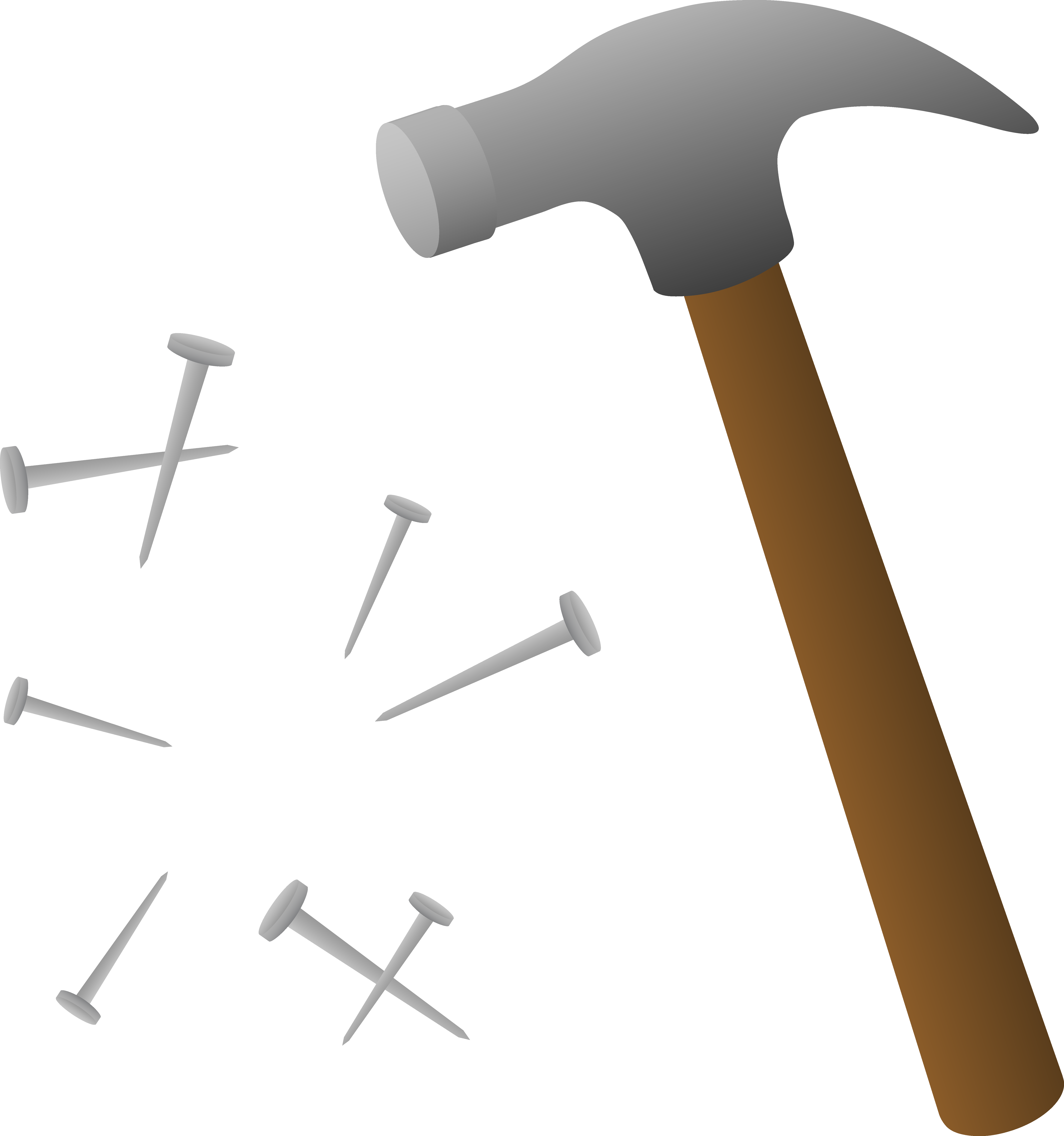Hammer With Scattered Nails - Free Clip Art