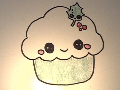 How to draw a kawaii Christmas cupcake - YouTube