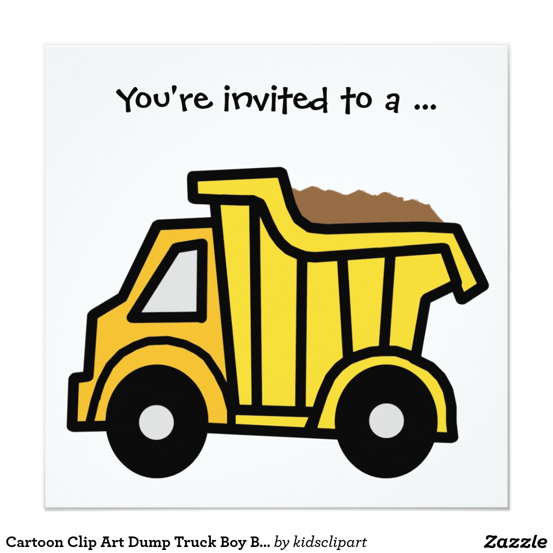 Cartoon Clip Art Dump Truck Boy Birthday Party 5.25x5.25 Square ...