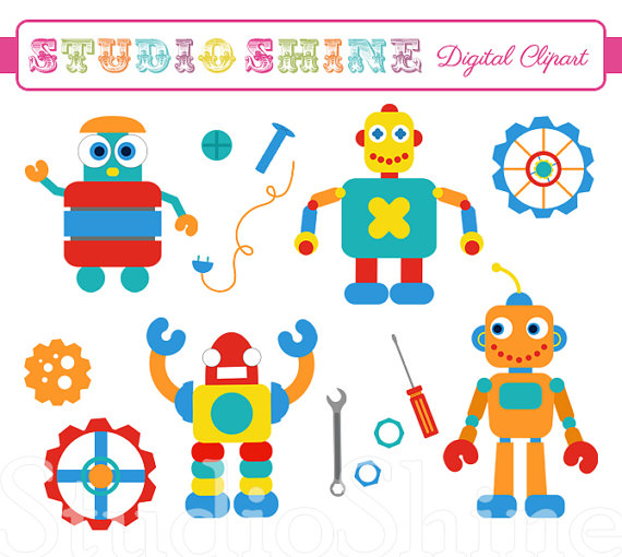 Robot Clipart Digital Clipart Gears Tools Nuts by StudioShine