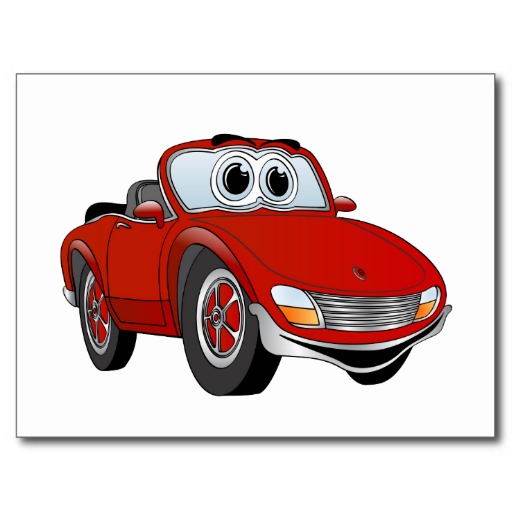 Red Sports Car Convertible Cartoon Postcards | Zazzle