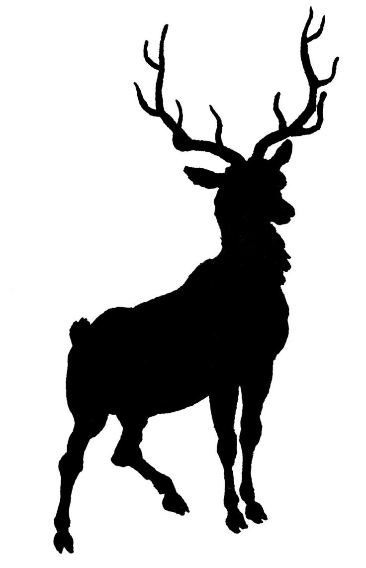Vintage Clip Art - Deer with Antlers Silhouette