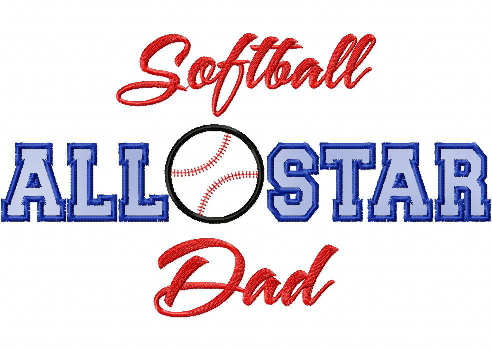 Softball All Star Dad Machine Embroidery Design