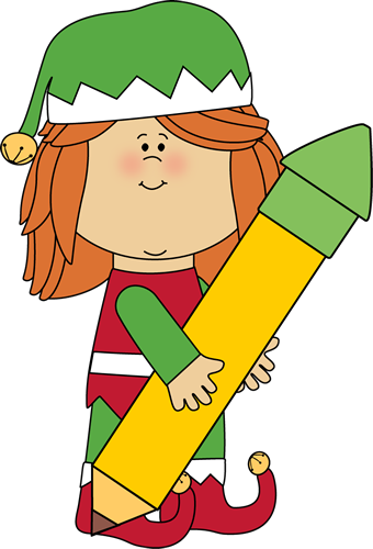 Christmas Elf Holding a Big Pencil Clip Art - Christmas Elf ...