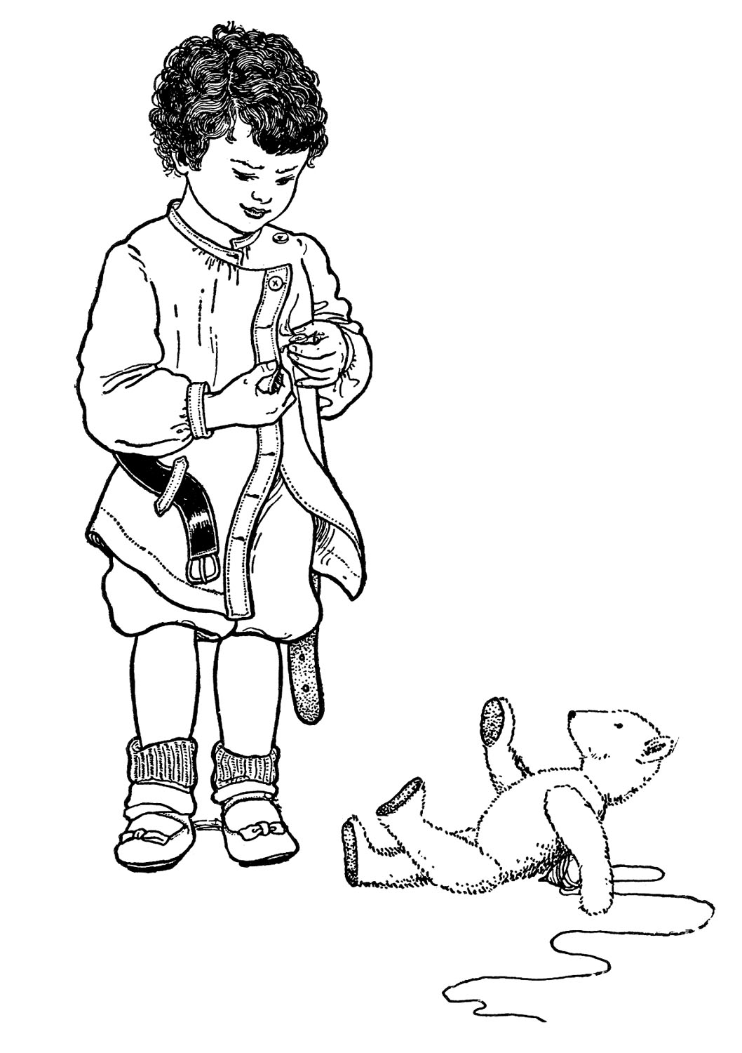 Antique Clip Art - Little Boy with Buttons and Bear - The Graphics ...