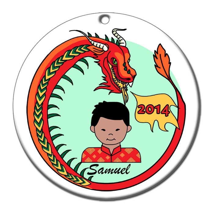 Personalized Fire Breathing Dragon Christmas Ornament - Girl