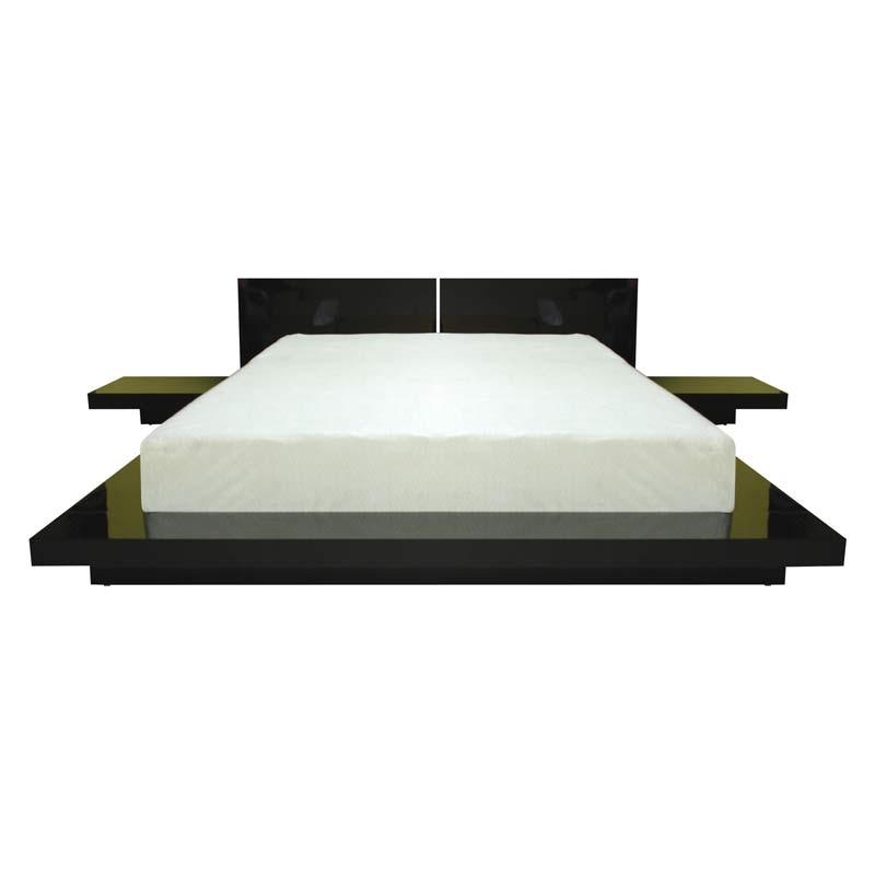 Fujian Platform Bed with 2 Nightstands in Black Finish-Wooden ...