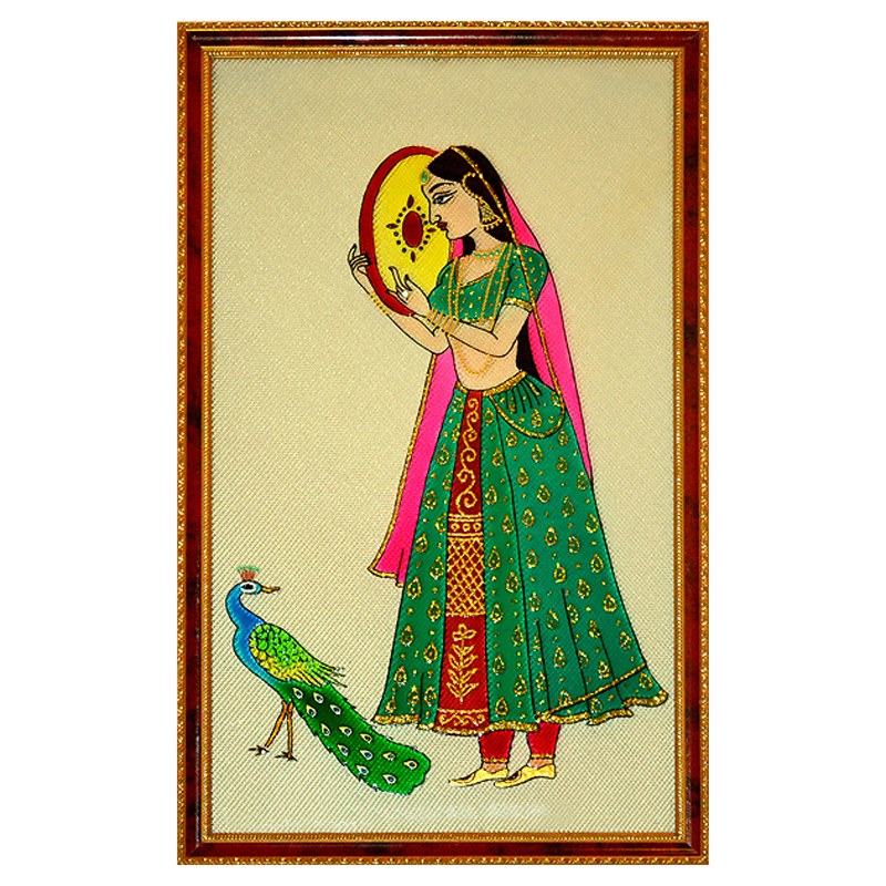 Girl With Peacock - Glass Painting -Online Shopping-