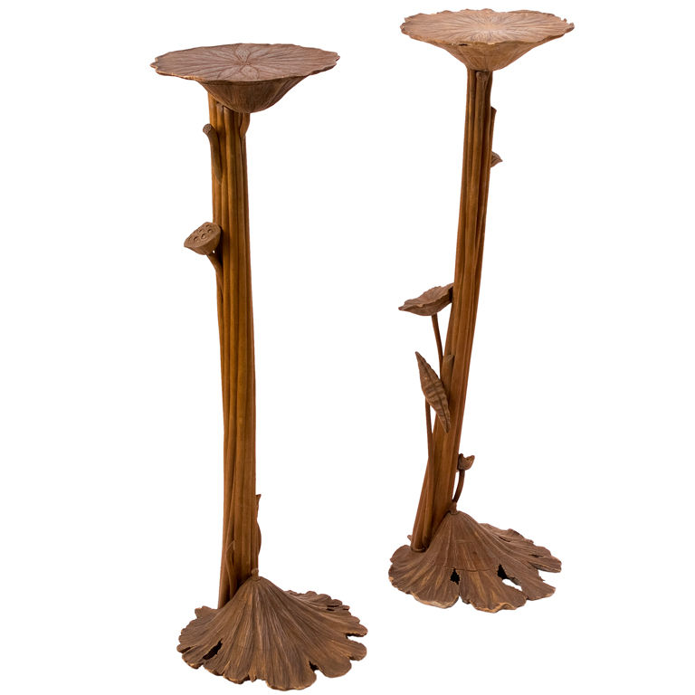 French Carved Pine 'Japonisme' Lily Pad Torcheres at 1stdibs