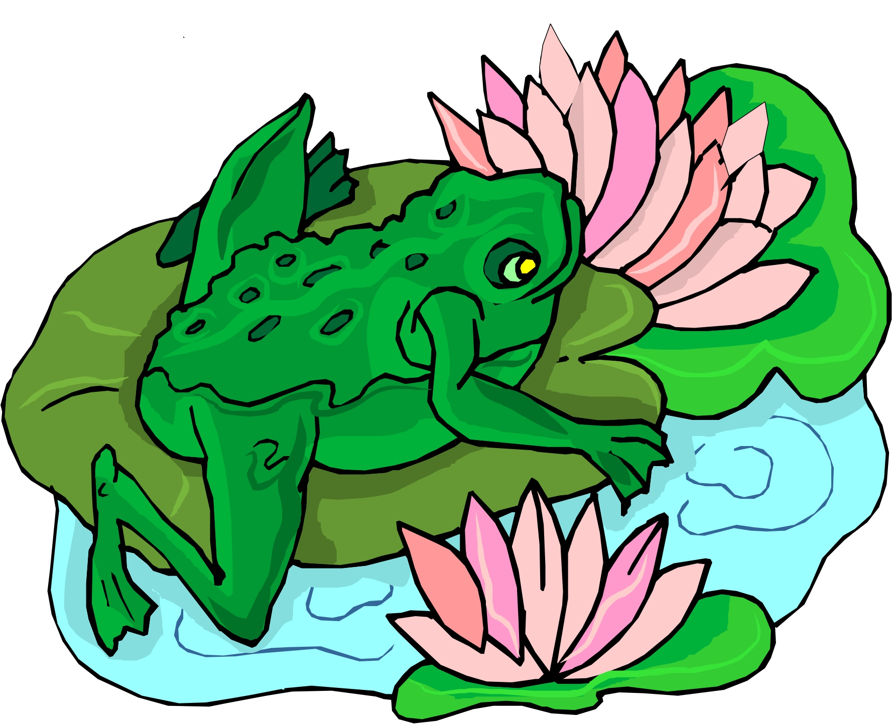 Cute Frog On Lily Pad Drawing