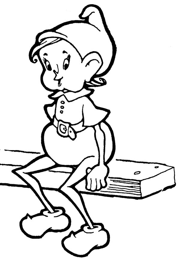 An Elf Sitting on Bench Coloring Page: An Elf Sitting on Bench ...