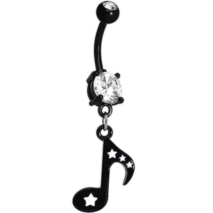 Black Music Note with White Stars Belly Navel Ring