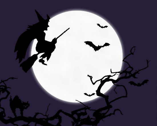 Halloween Witch And Moon Greeting Card | Free Coloring Pages