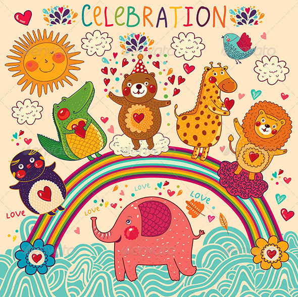 20 Sweet Vector Animal Characters (Happy Birthday Style)