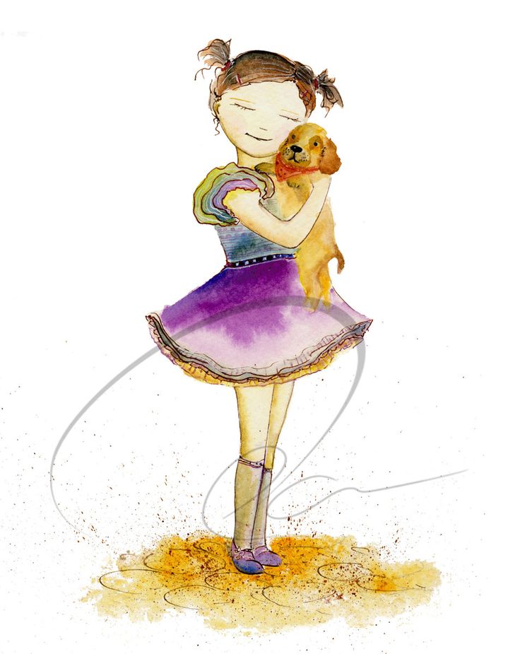 Puppy Love - art print cute girls room little girl dog hug dream wish…