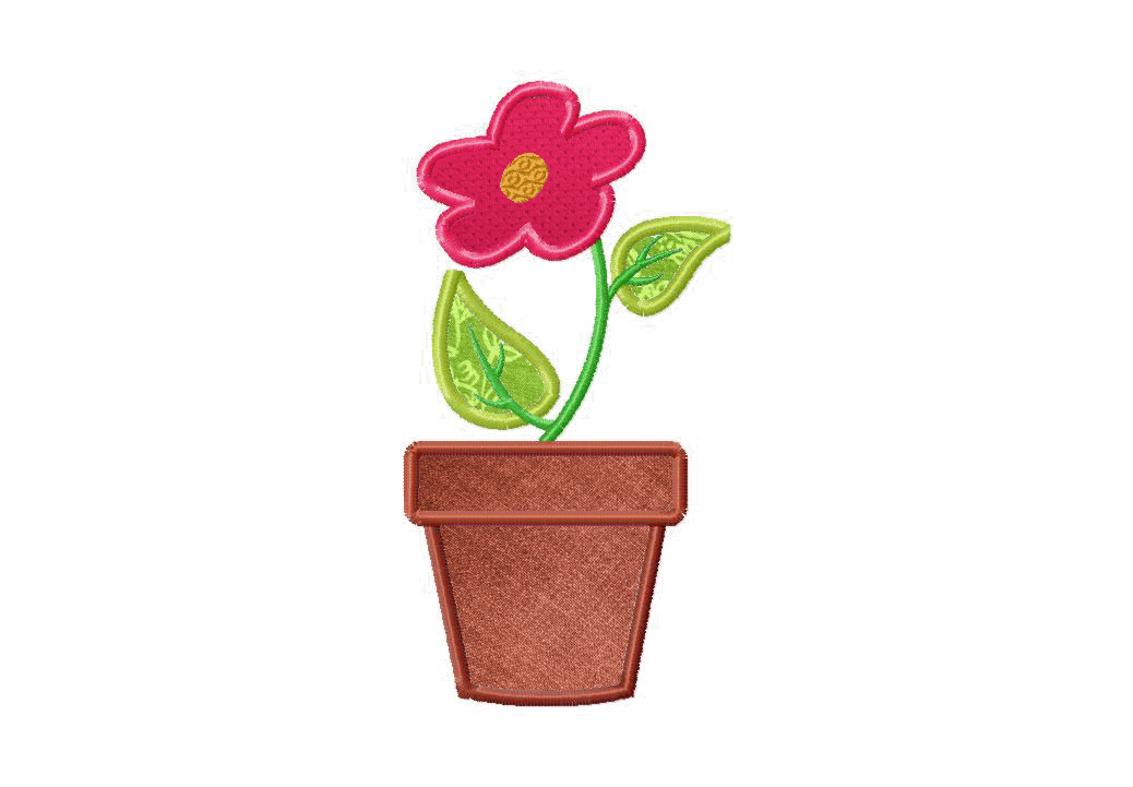Flower Pot Machine Applique and Stitched Embroidery Design