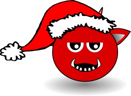 Little Red Devil Head Cartoon with Santa Claus hat Vector clip art ...