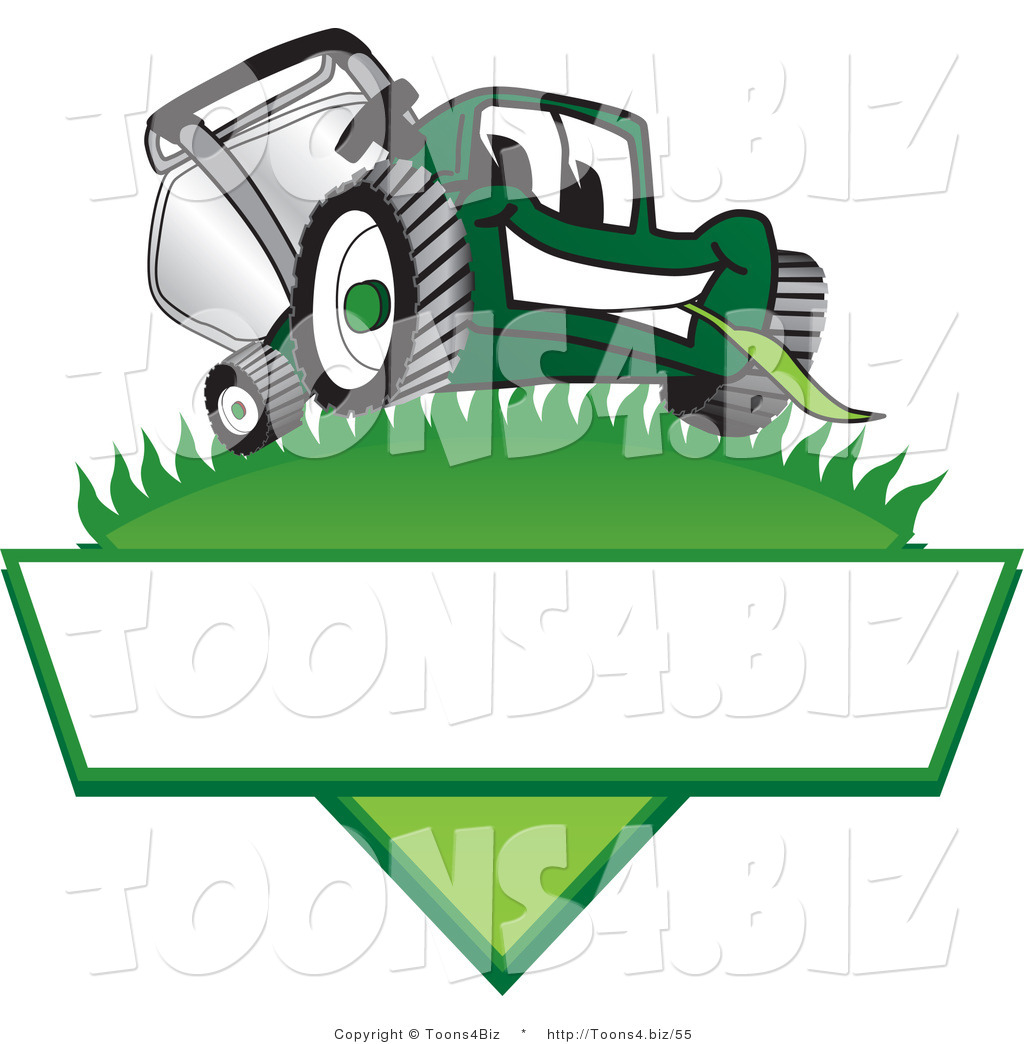 Vector Illustration of a Green Cartoon Lawn Mower Mascot on a Logo ...