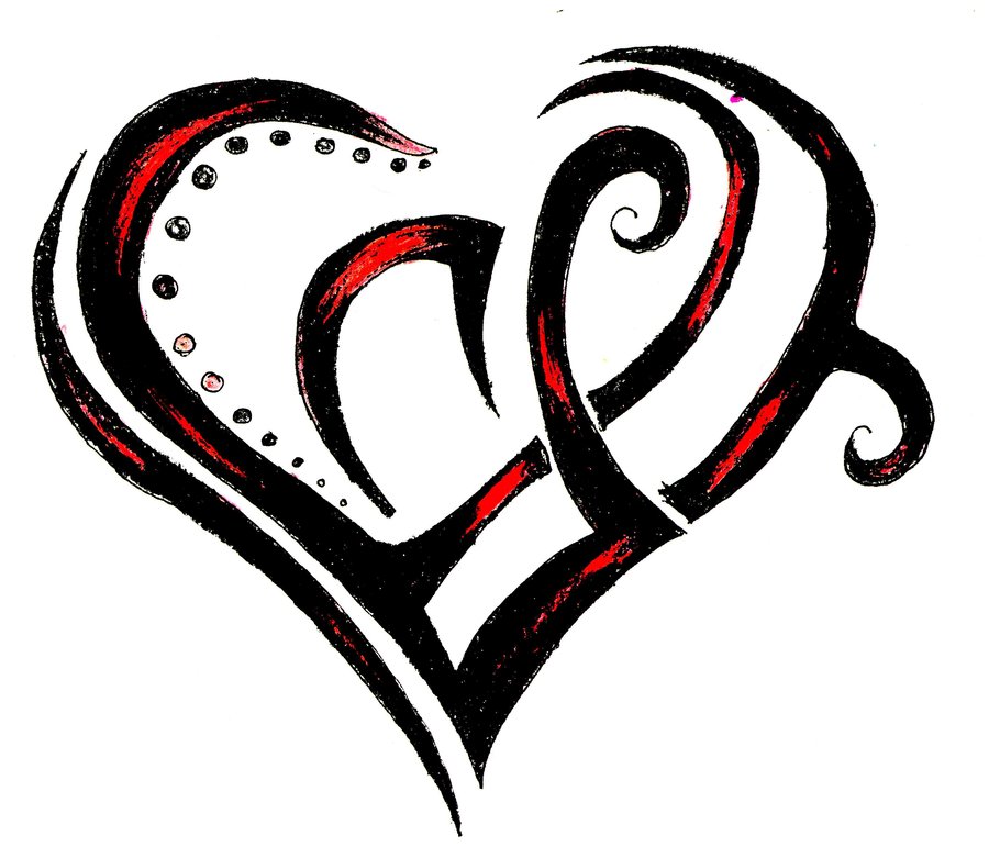 Red And Black Ink Tribal Heart Tattoo Design
