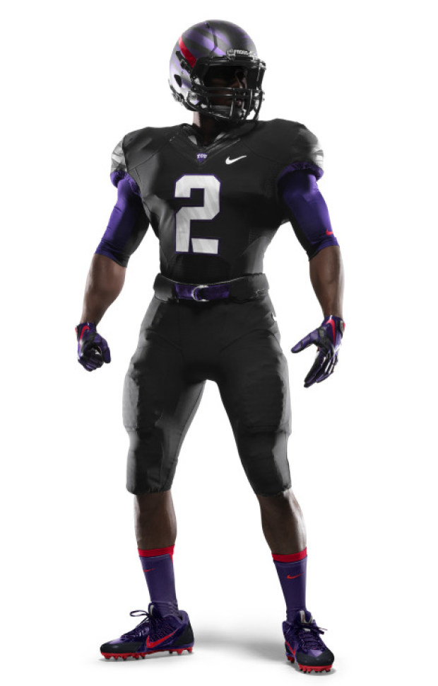 2011-2013 TCU All White Uniform with Purple Helmet