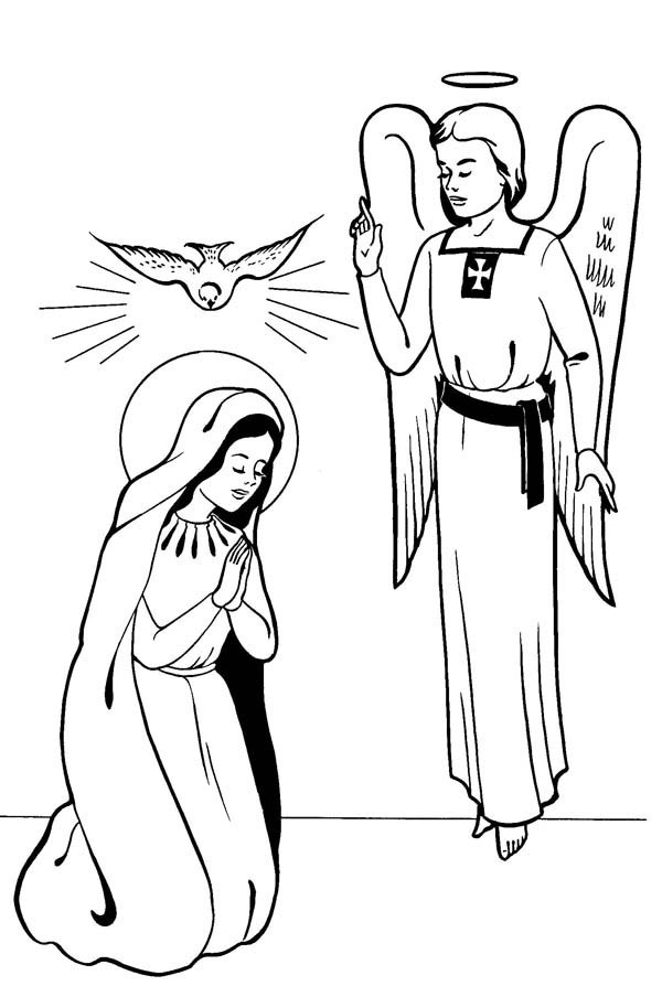 Virgin Mary Angle Gabriel And The Pigeon Saints Day Coloring Page ...