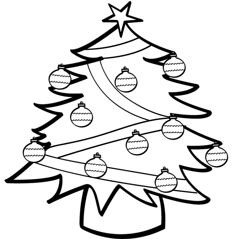 Tree Coloring Pages : Christmas Tree With Decoration Beautiful ...