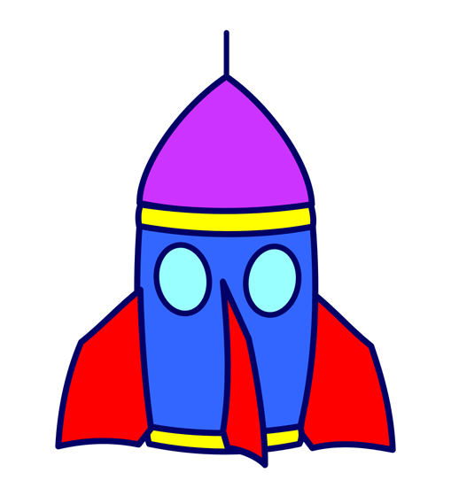 Red, Blue and Purple Rocketship - Free Clip Art