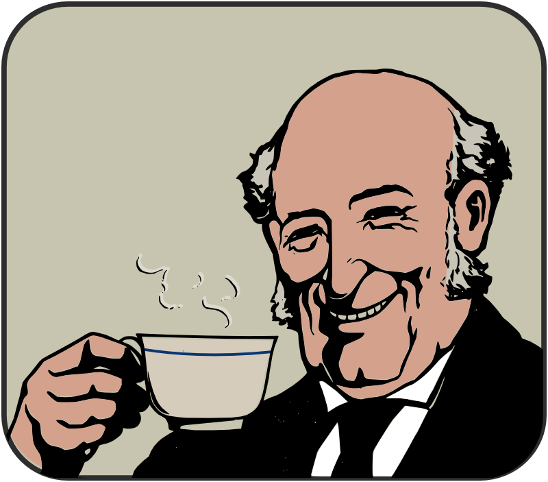 Clipart - Bald Man Drinks Coffee, coloured in