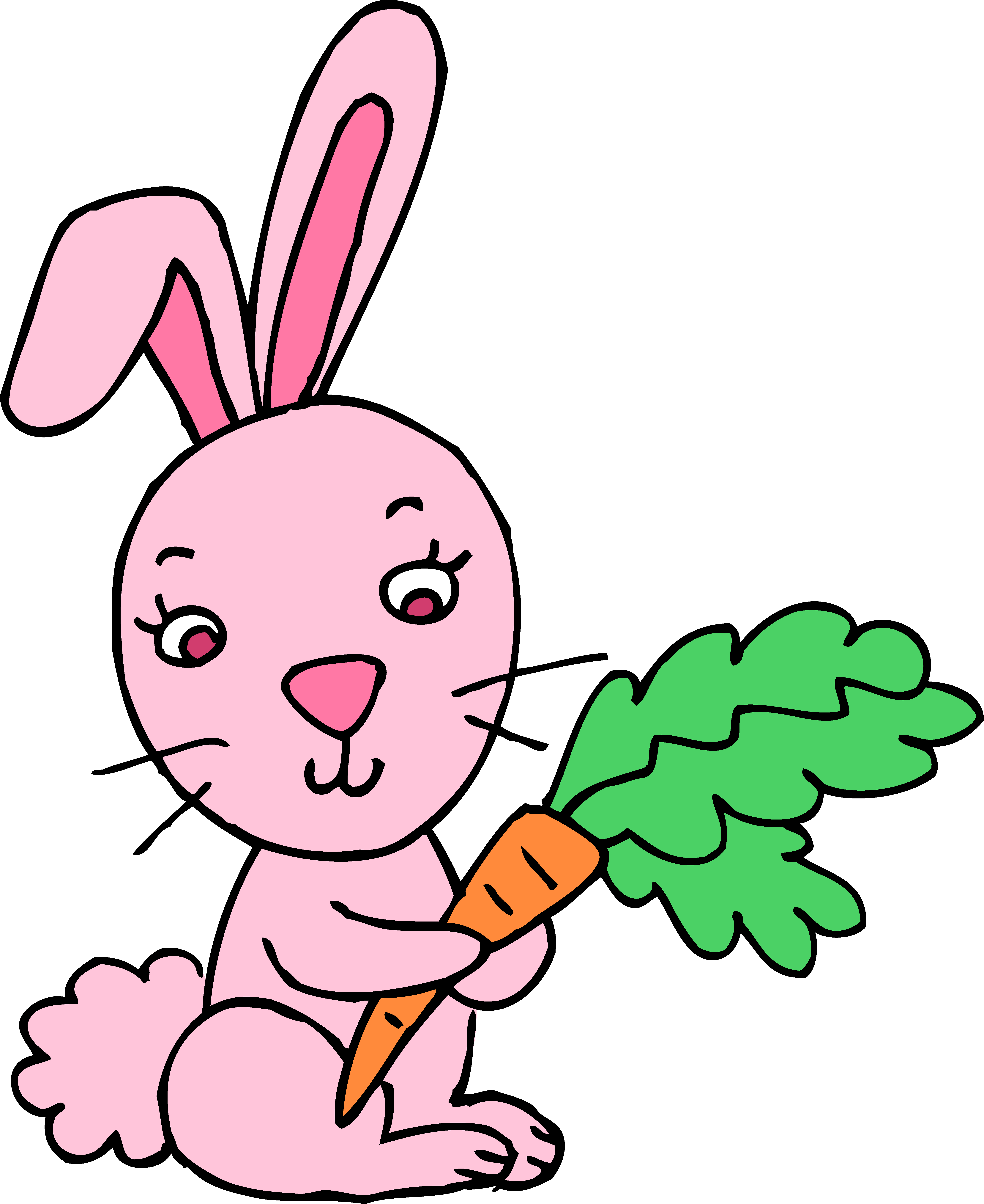 Pink Bunny Rabbit With Carrot - Free Clip Art