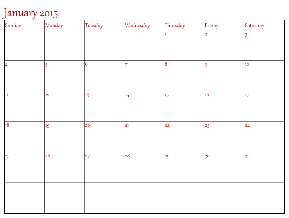 Printable January 2015 Calendars