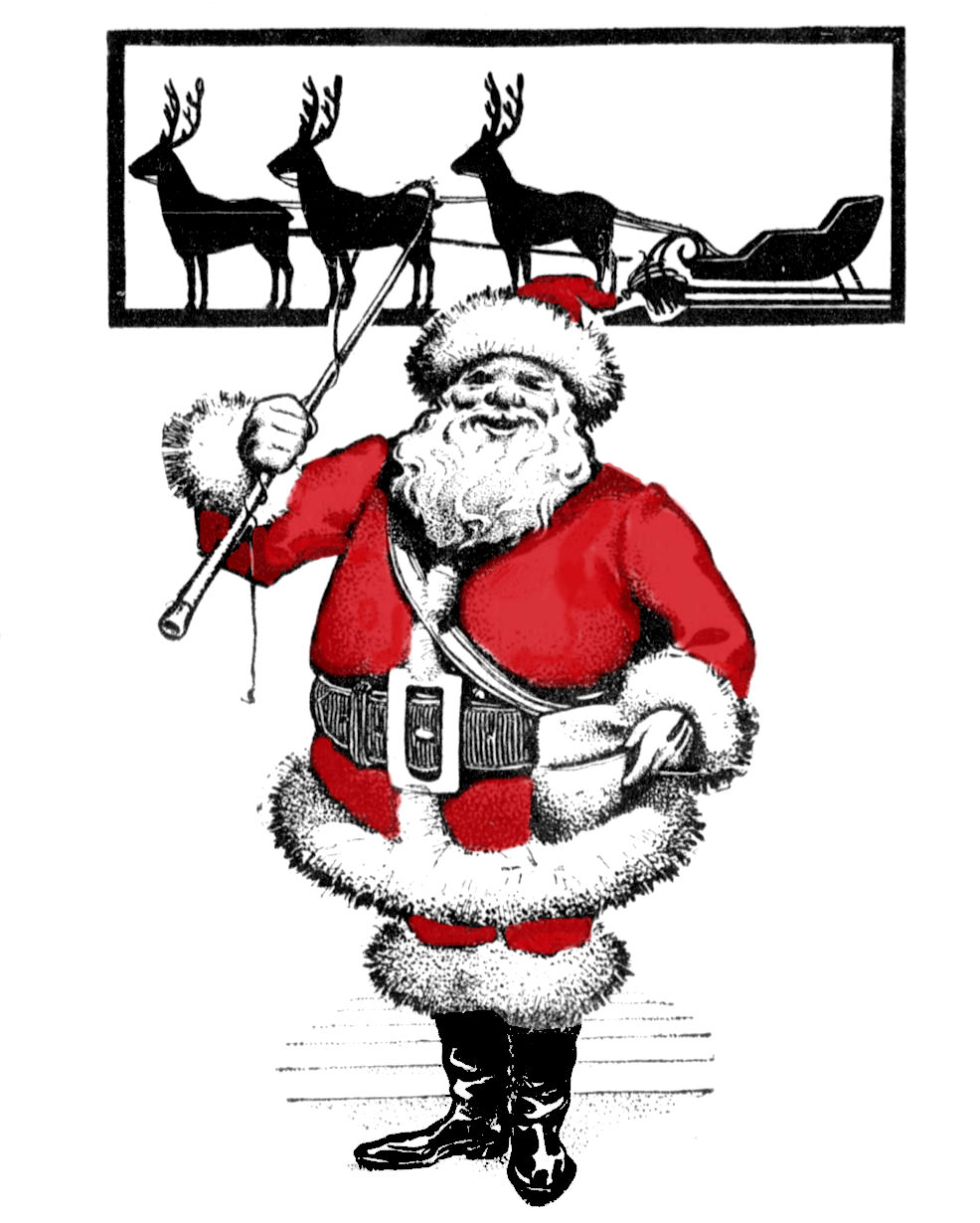Free Vintage Clip Art - Santa with Reindeer Silhouette - The ...
