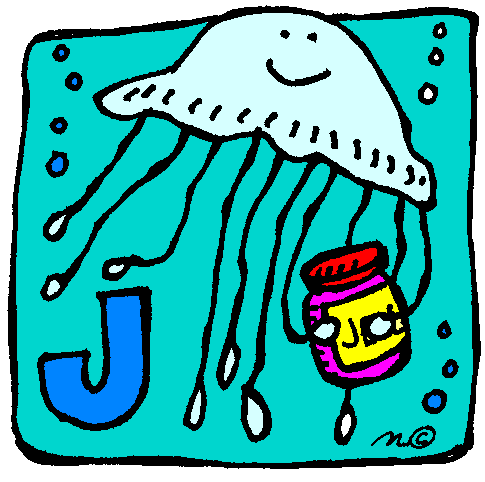 J with jellyfish (in color) - Clip Art Gallery