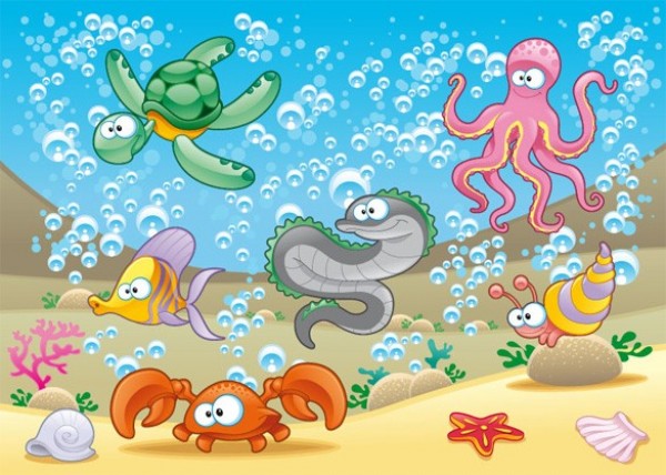 XOO.me :: Colorful Cartoon Marine Animals Ocean Background