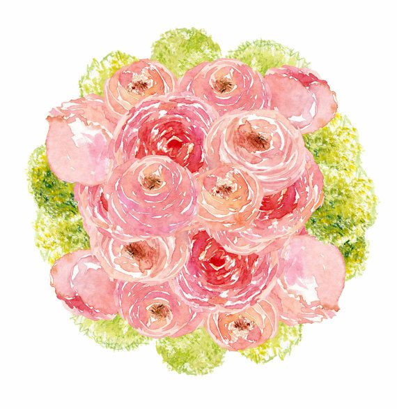 Digital Clipart, Watercolor Flowers, Peonies Bouquet, Digital ...
