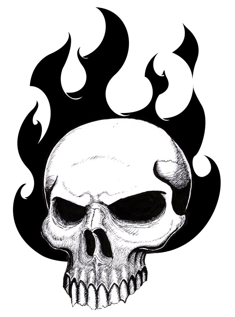 Flaming Skull Drawings | NewTattooDesigns